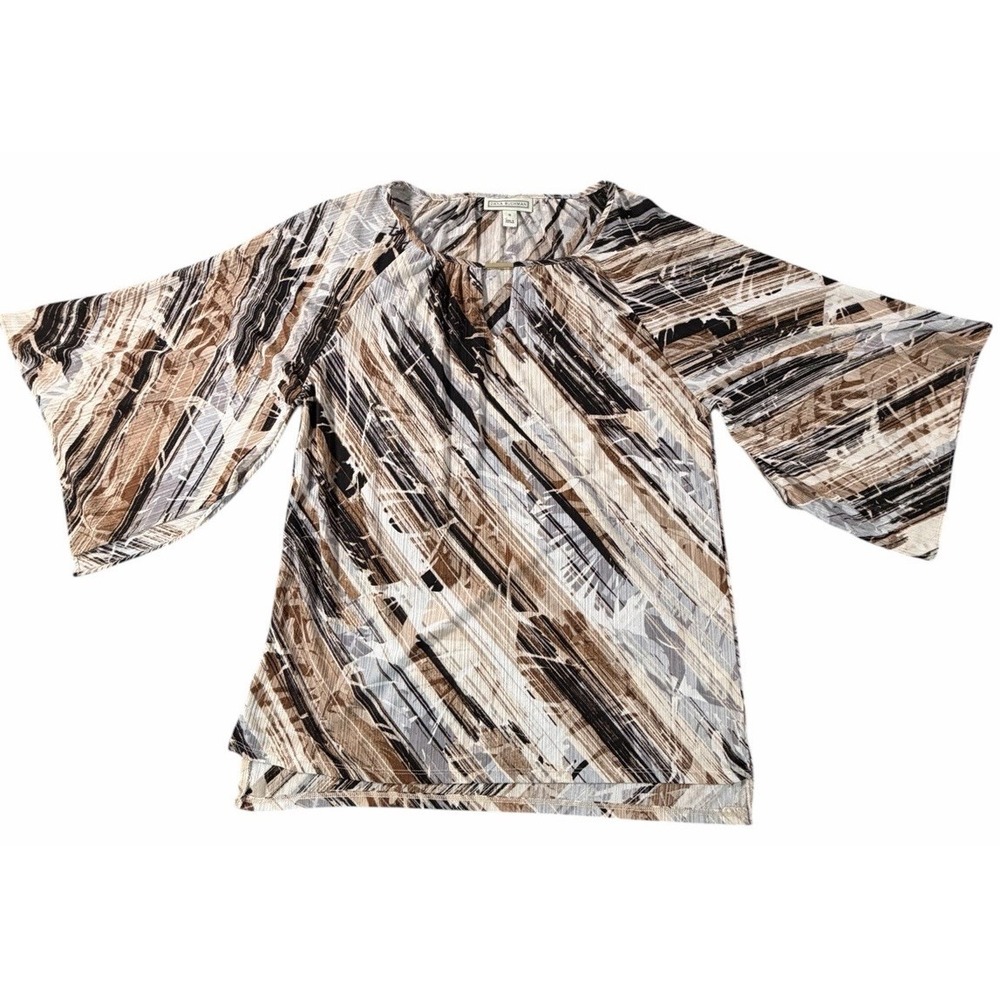 Dana Buchman Women's Small Abstract Print Bell Sleeve Keyhole Blouse Stretch
